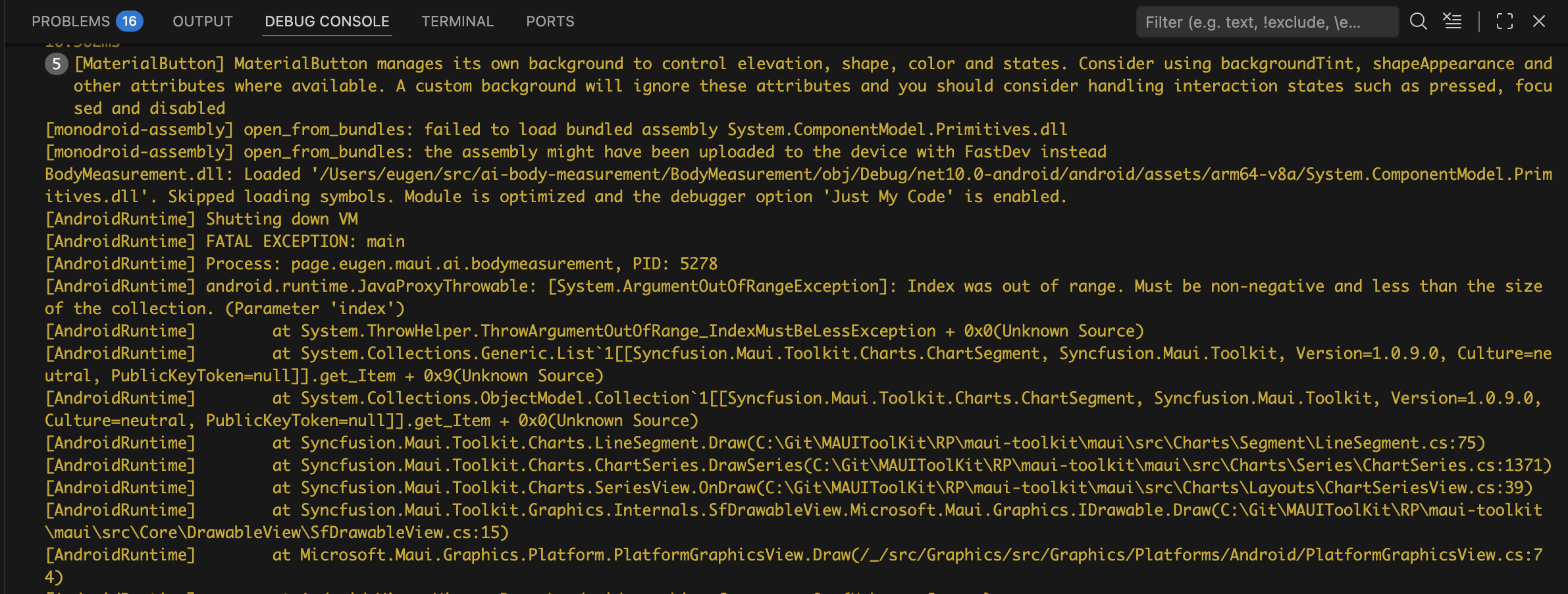 Crash Ausgabe unter Android